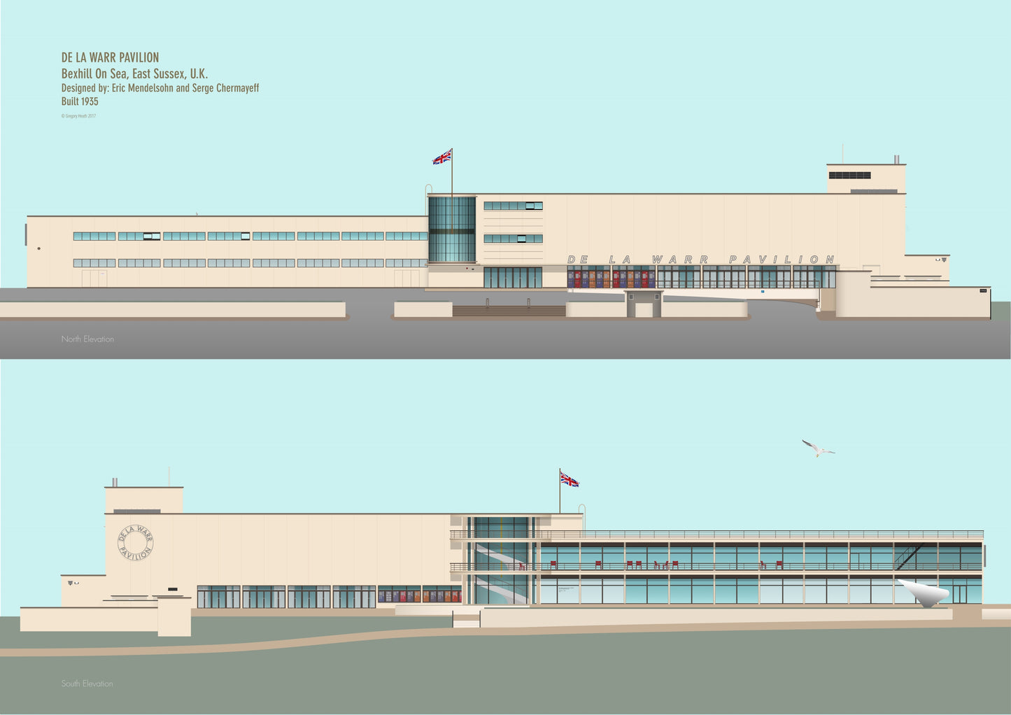De La Warr Pavilion Print - illustrated side view of the Pavilion