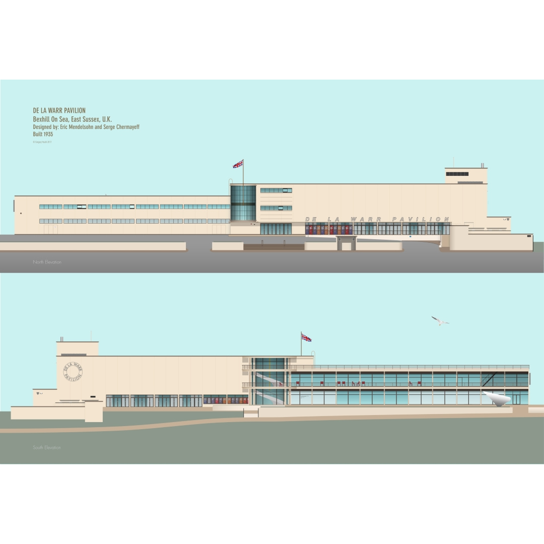 De La Warr Pavilion Print - illustrated side view of the Pavilion
