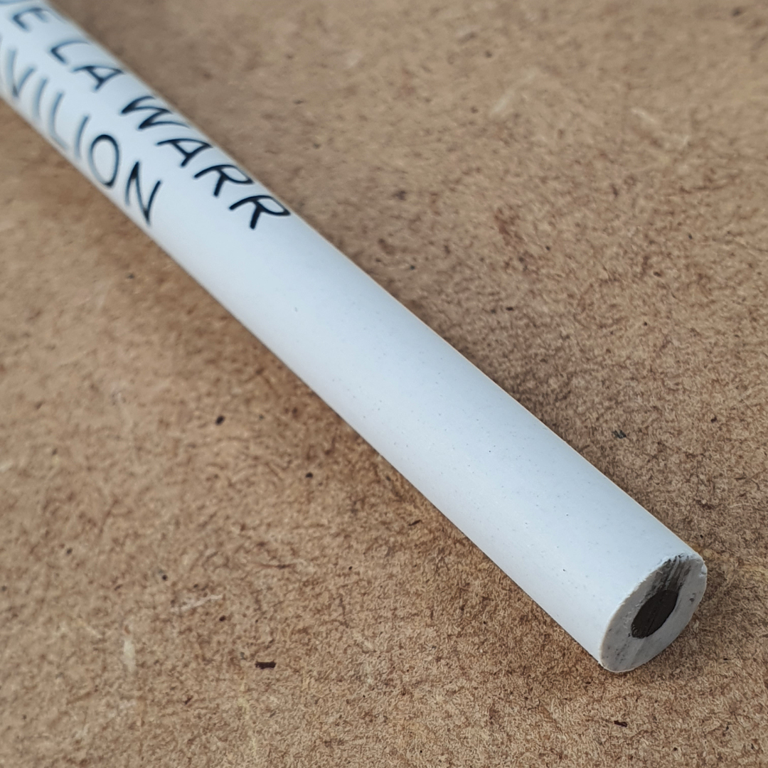 Close up of classic white branded DLWP pencil 