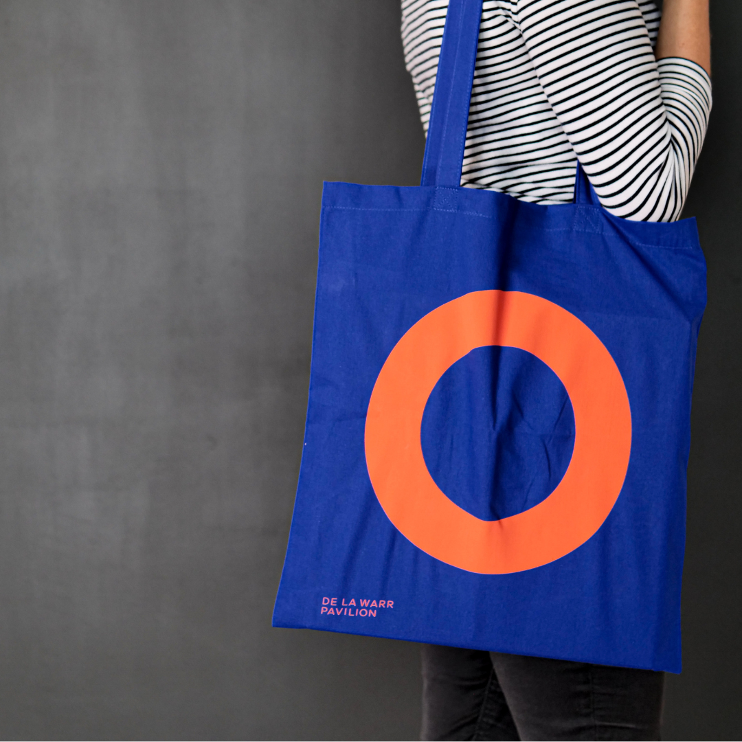 Canvas shopping bag in royal blue with a large orange DLWP roundel
