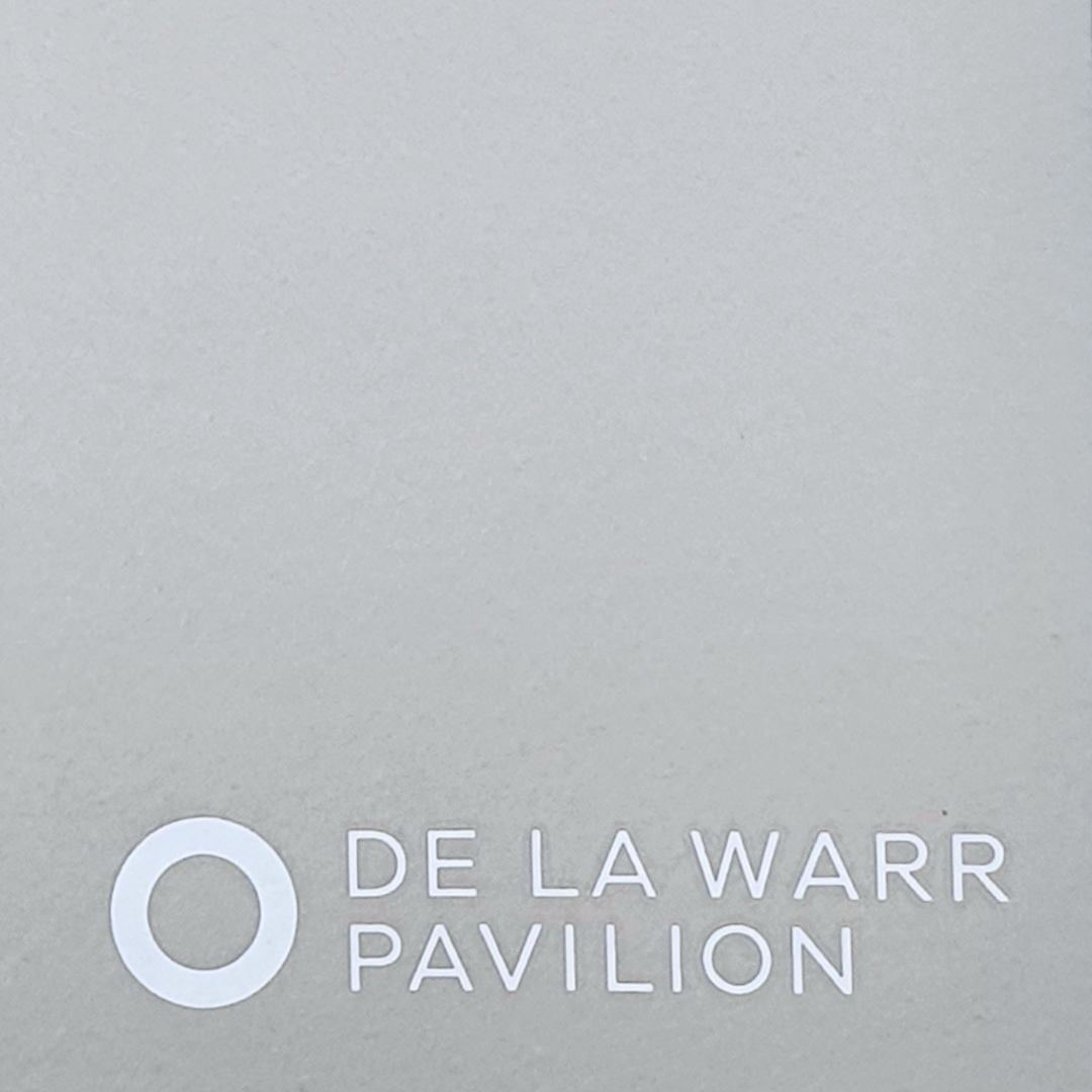 Close up of front of Silver A5 De La Warr Pavilion branded notebook