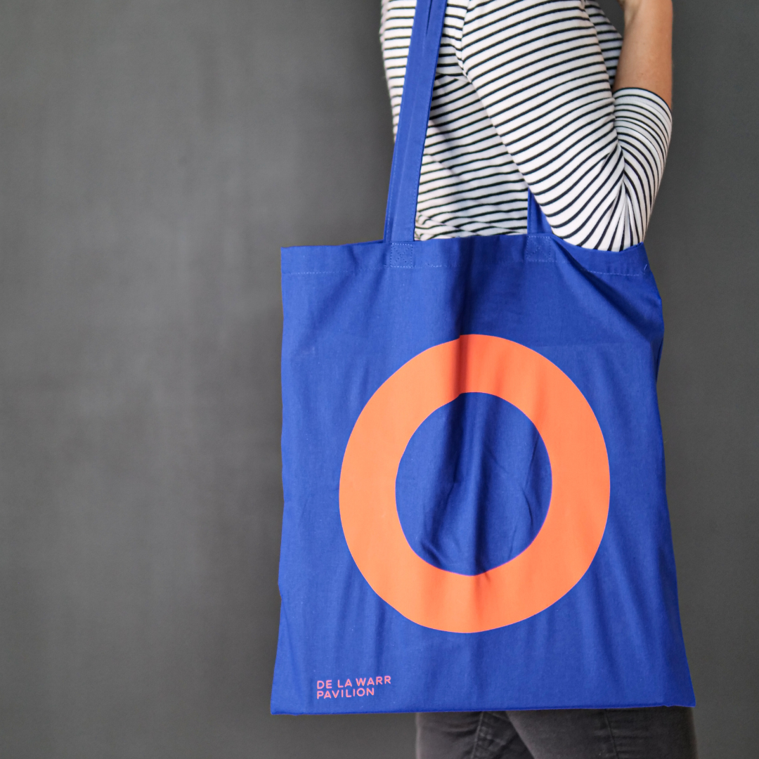 Canvas shopping bag in royal blue with a large orange DLWP roundel