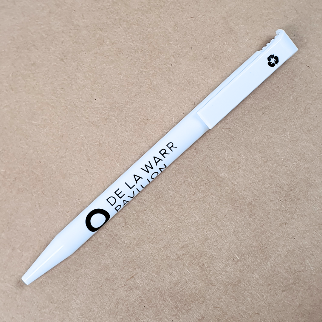 classic white branded DLWP pen made from recycled plastic