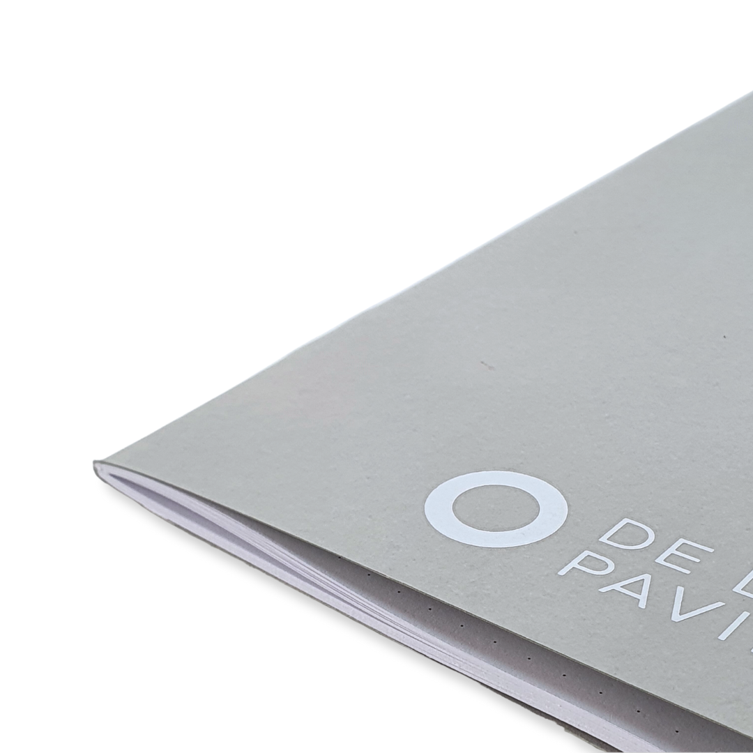 Close up of front of Silver A5 De La Warr Pavilion branded notebook