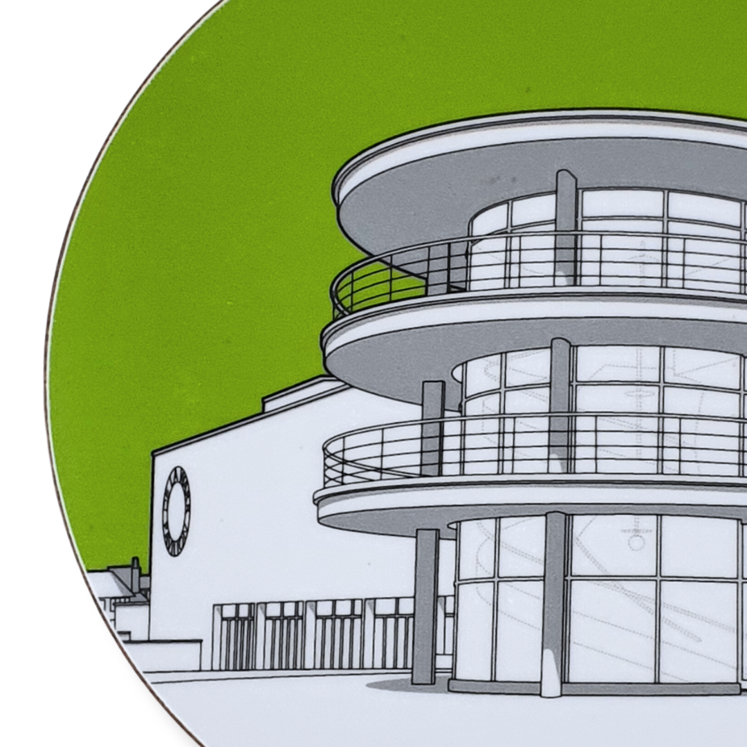 close up of Green DLWP coaster