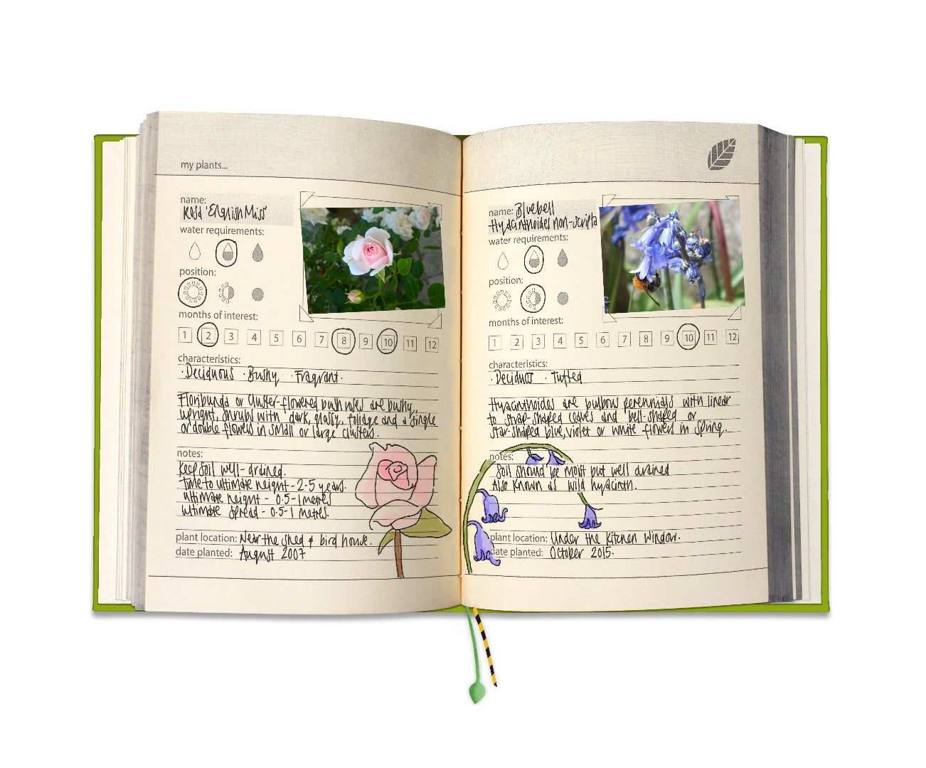 Inside of the Gardening Handbook, showing hand written notes.