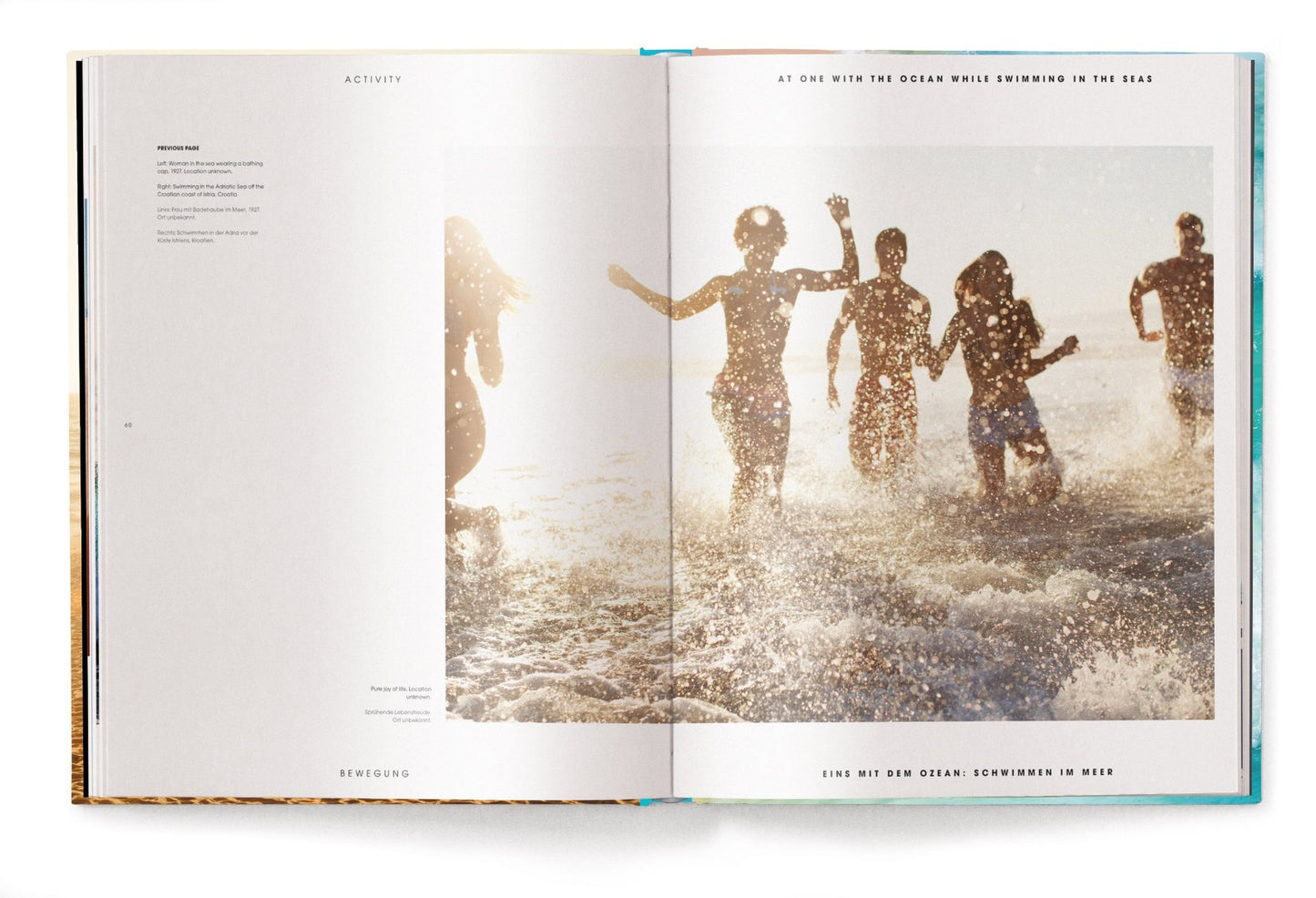 Page of BEACH LIFE with photographs of people running in the sea