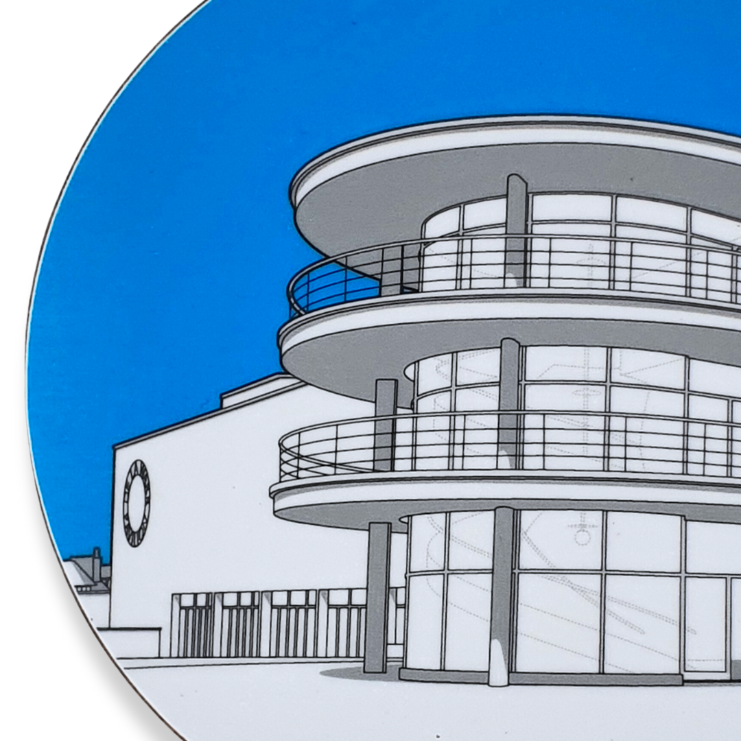 Close up of blue DLWP coaster