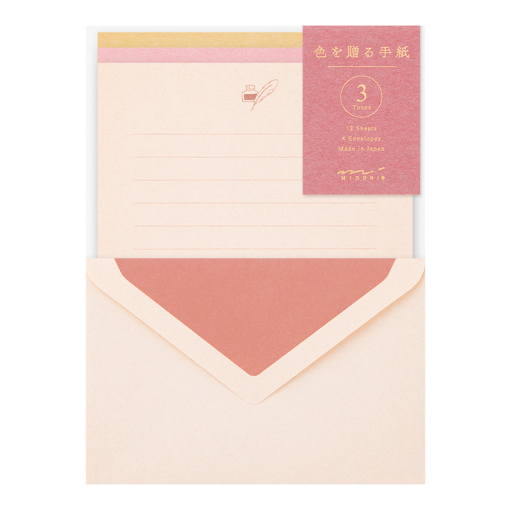 Letter set with paper and envelopes in three shades of pink