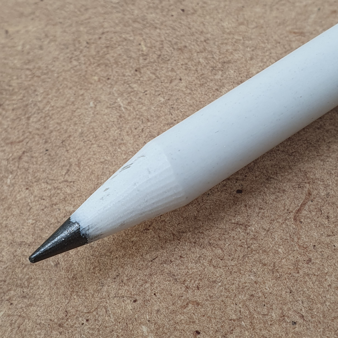 Close up of classic white branded DLWP pencil 
