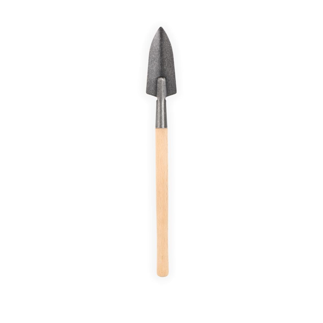 Mini shovel with wooden handle.