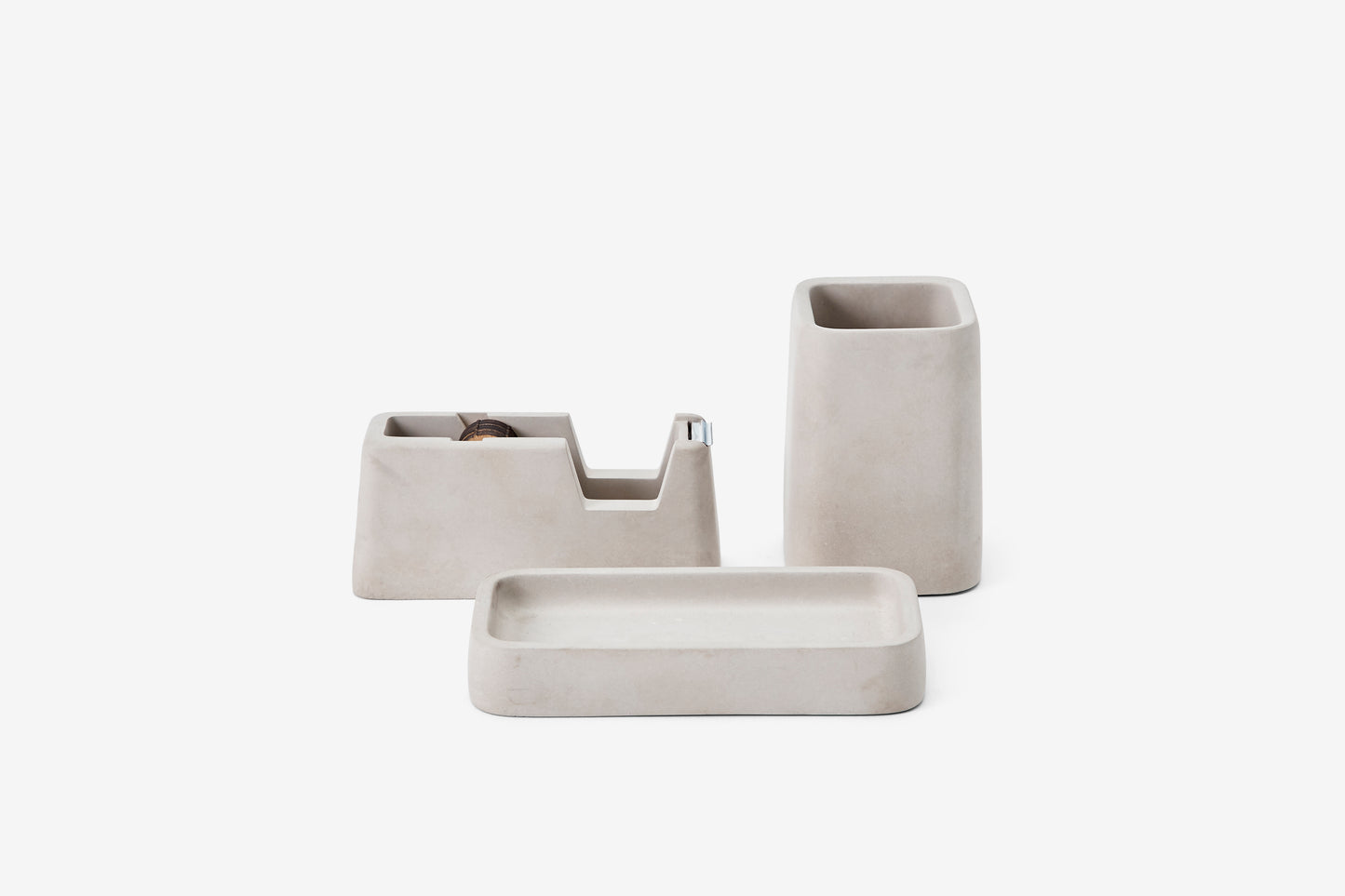Concrete desk tidy, pen holder and tape dispenser