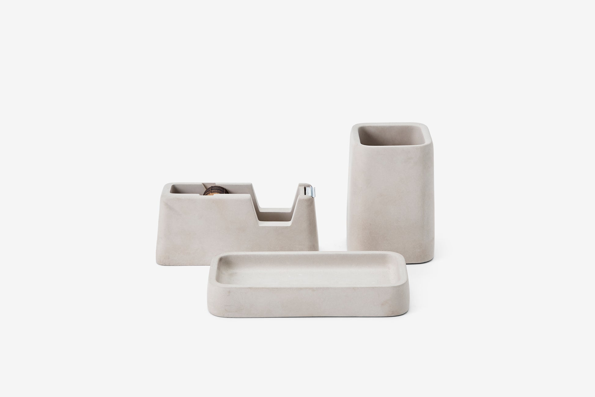 Concrete desk tidy, pen holder and tape dispenser