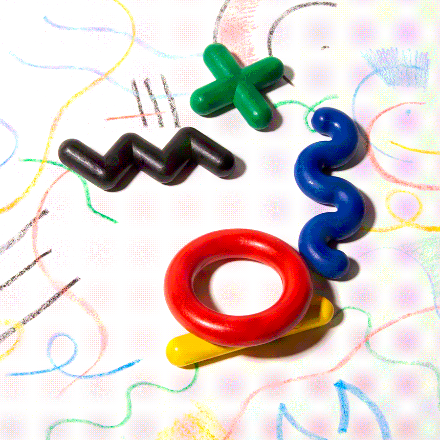 moving image of Doodle Crayons in green, black, blue and yellow