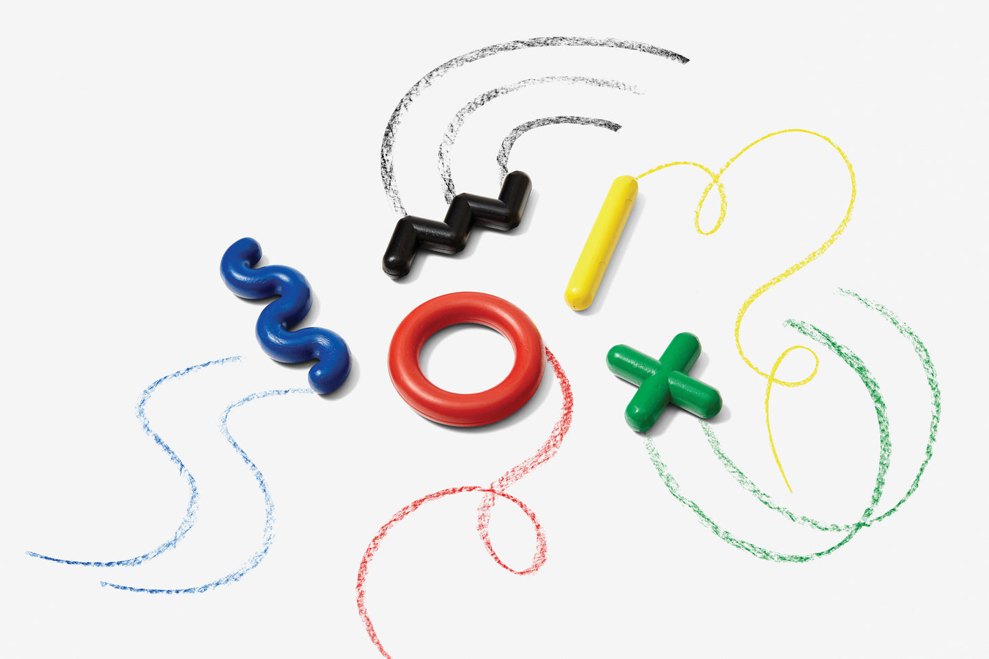 moving image of Doodle Crayons in green, black, blue and yellow