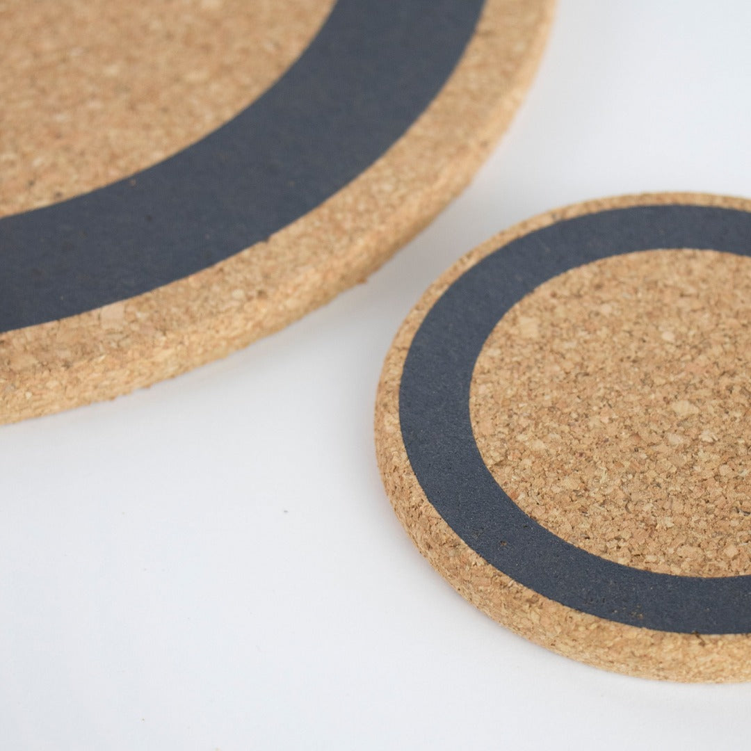 close up of Earth Cork Coaster in Grey