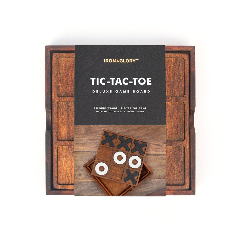 Wooden naughts and crosses set in packaging