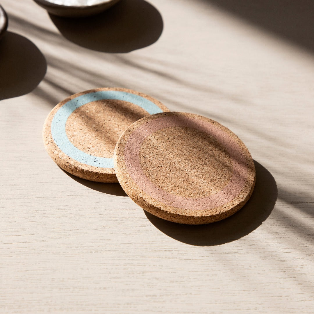 Earth Cork Coasters in Rose and Sky