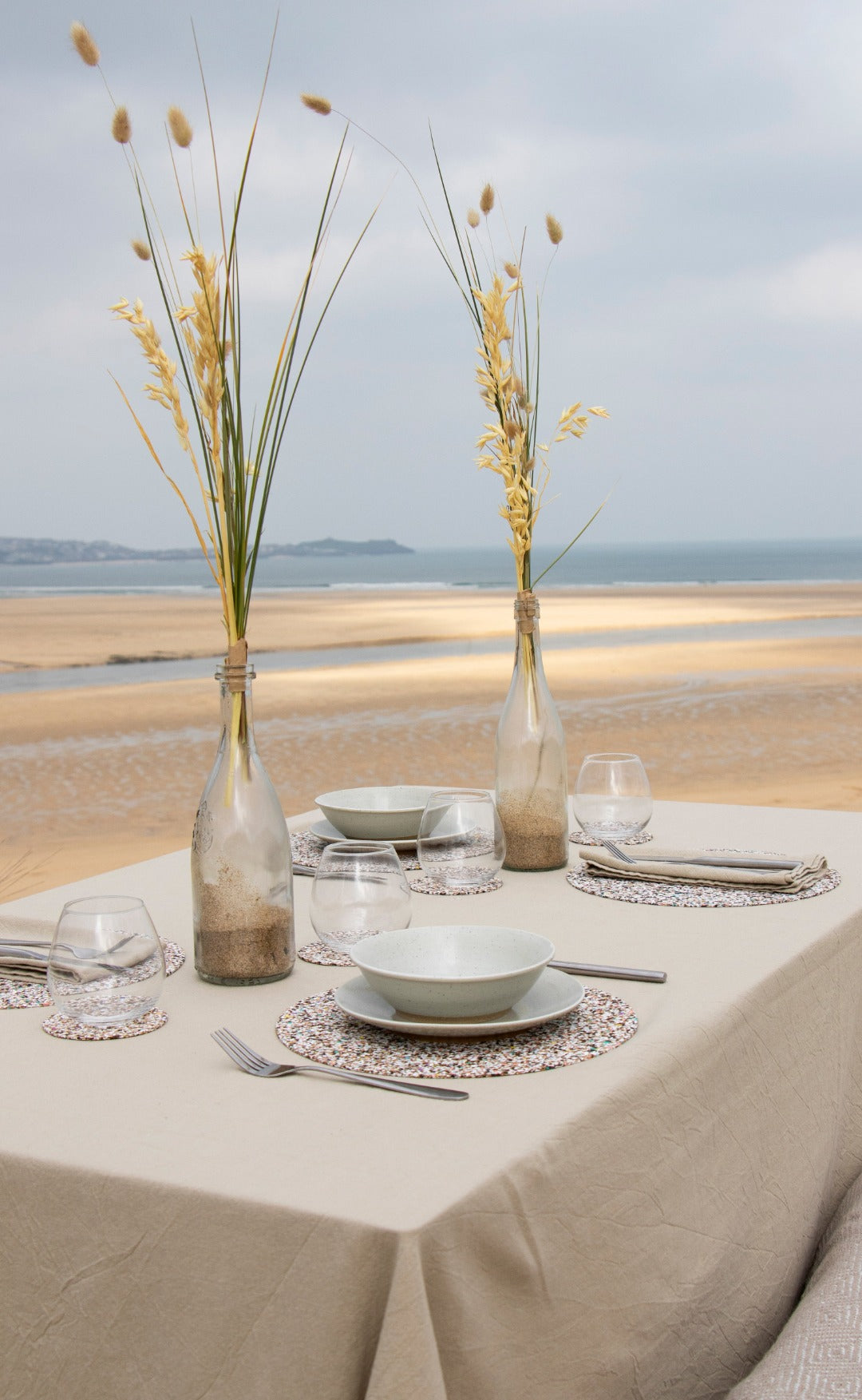 table set on a beach