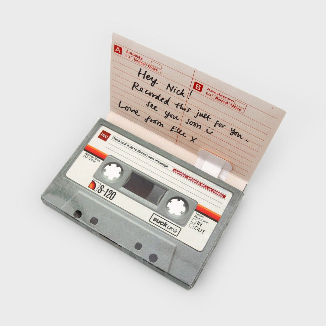 Message written in cassette shaped greetings card
