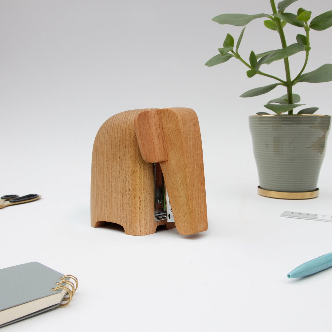 Stapler shaped like an elephant on a desk