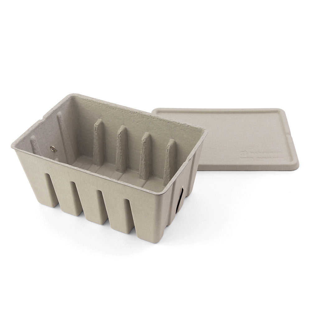 open storage box made of paper in grey