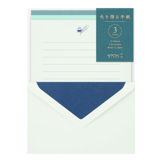 Letter set with paper and envelopes in three shades of blue