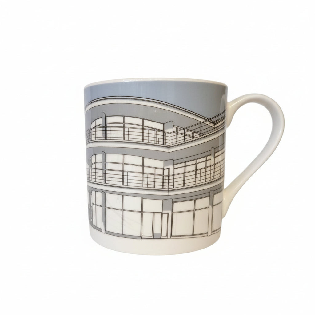 Mug with architectural design on a plain background