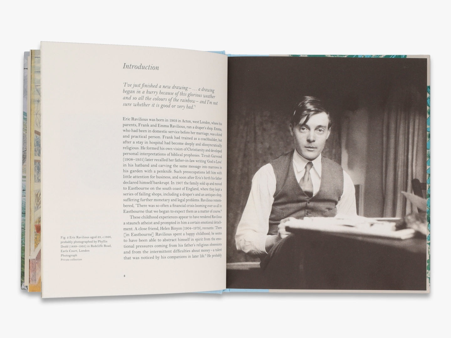 Introduction page of 'Eric Ravilious: Landscapes & Nature' with text and photograph of Ravilious