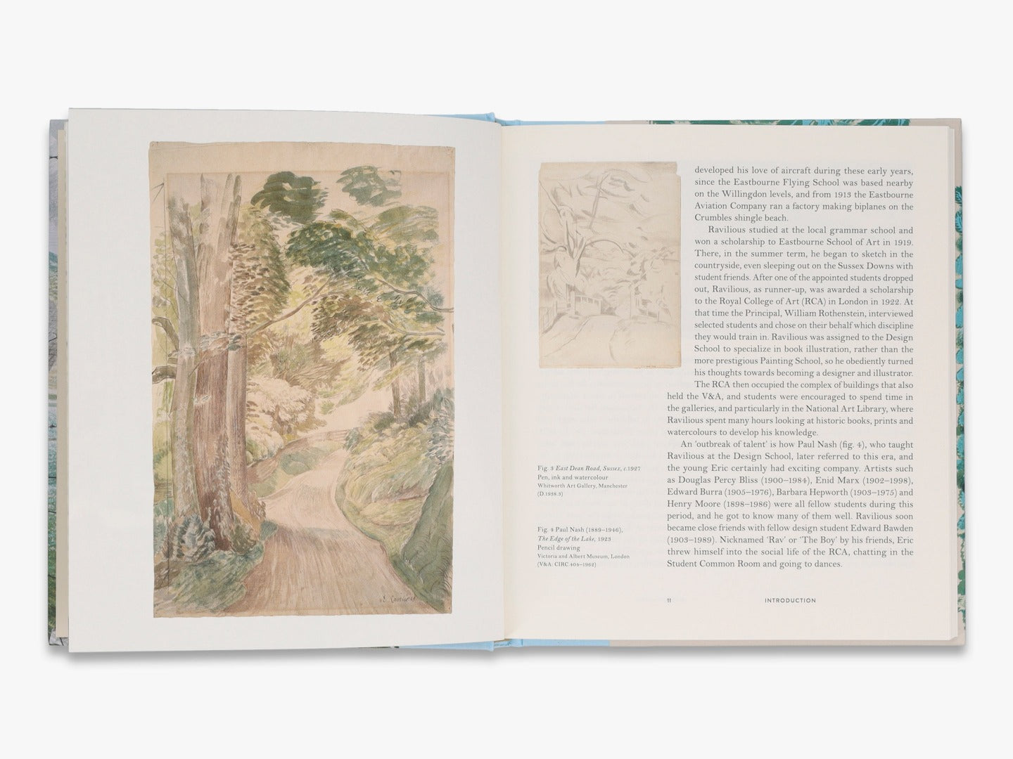 Page of book 'Eric Ravilious: Landscapes & Nature' with text and sketch of trees