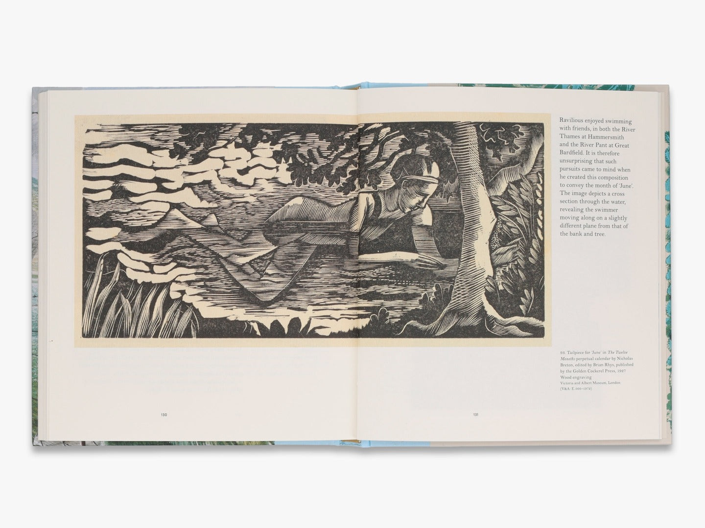 Page of 'Eric Ravilious: Landscapes & Nature' with text and artwork of a swimmer