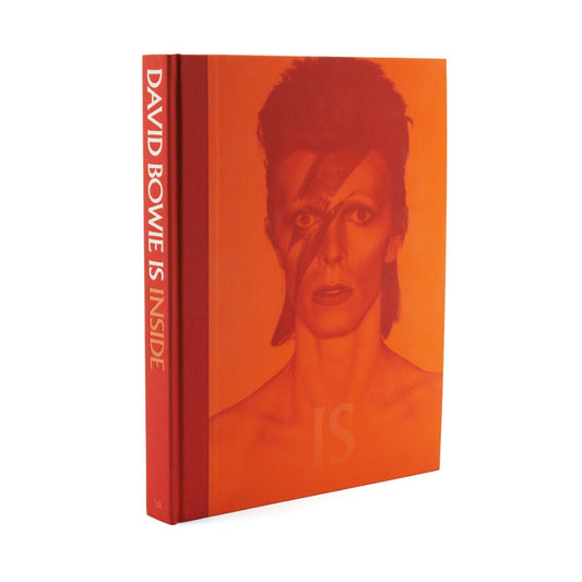 Front cover, orange with an image of David Bowie. Spine reads DAVID BOWIE IS INSIDE