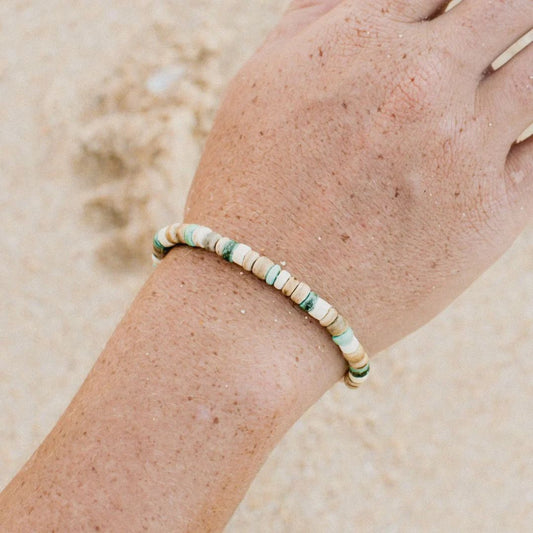 Green & Wood Beaded Bracelet