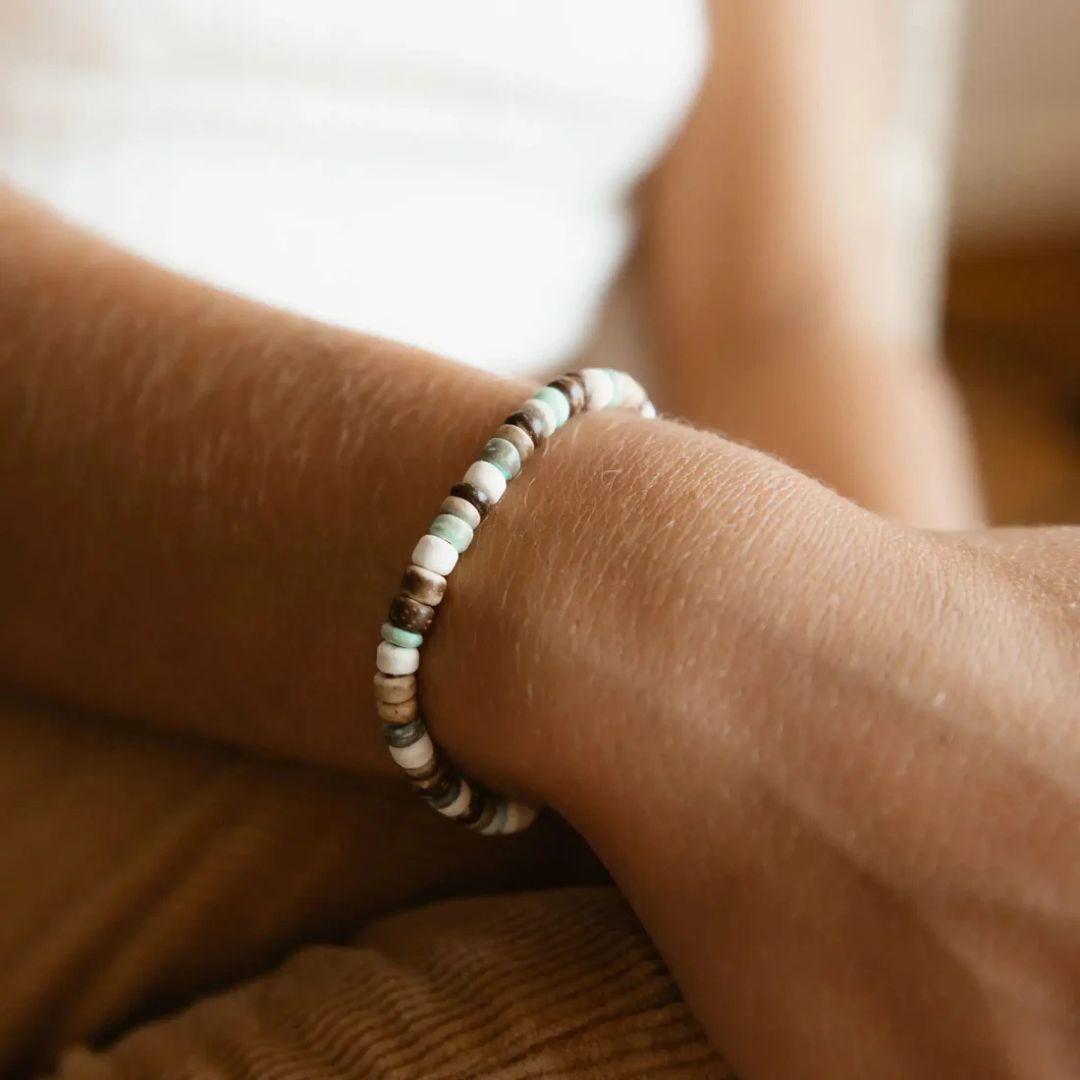 Green & Wood Beaded Bracelet