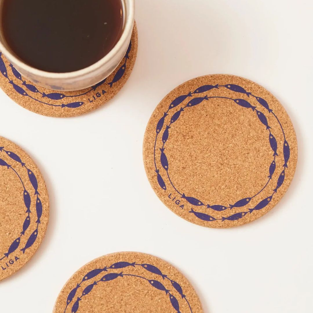 Fish on a Line Cork Coaster