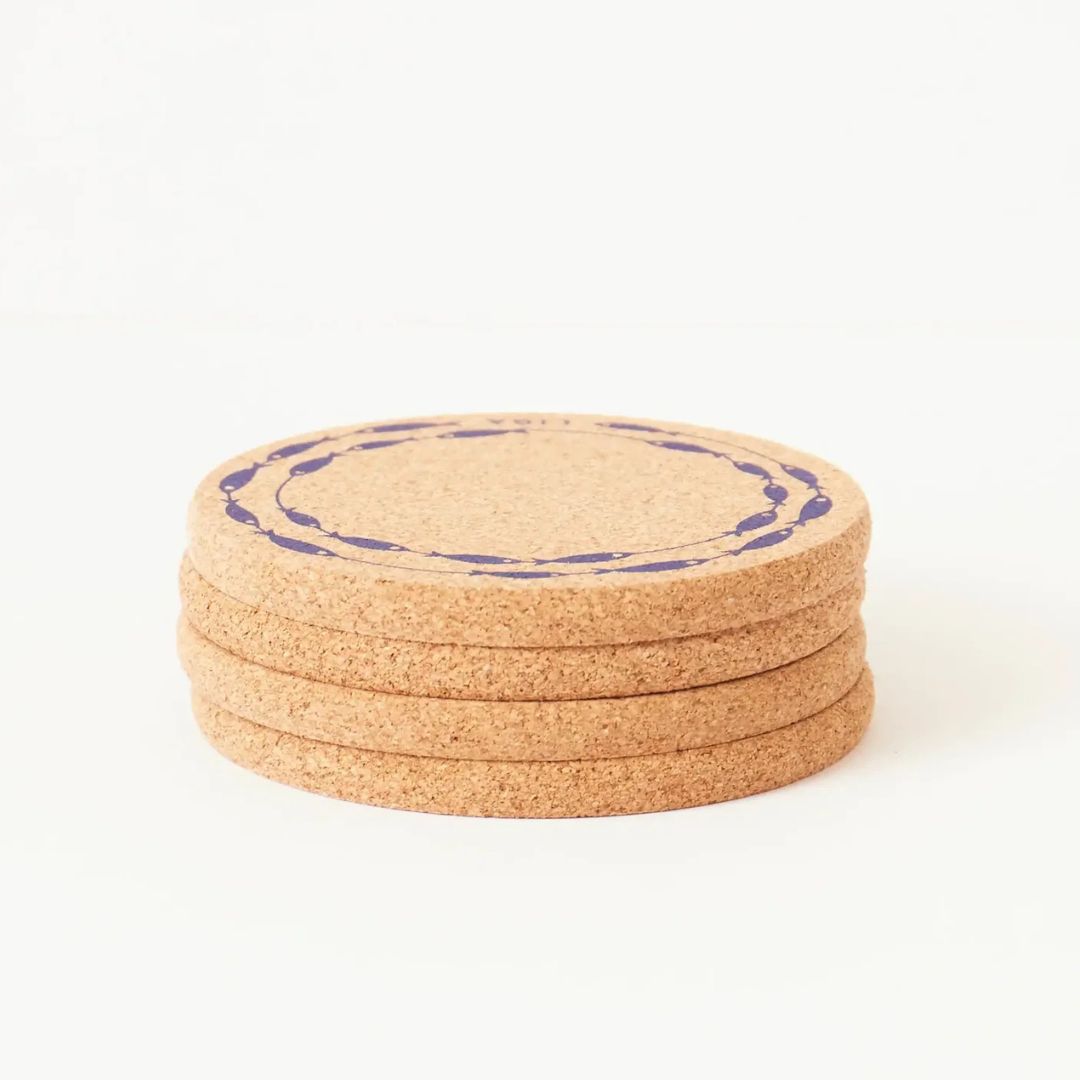 Fish on a Line Cork Coaster