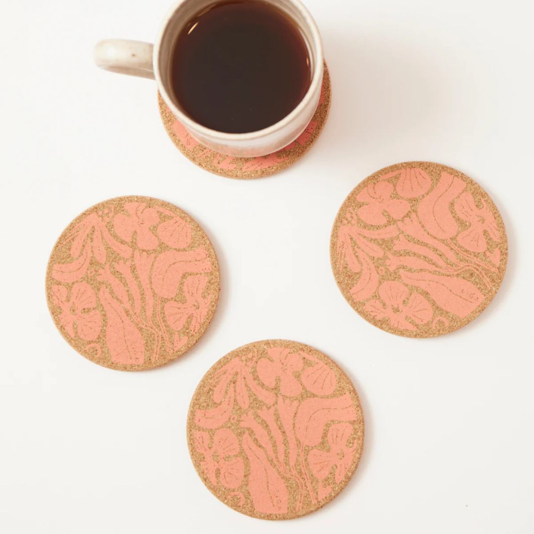 Flora Pink Cork Coaster