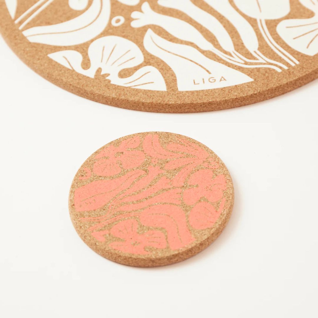 Flora Pink Cork Coaster