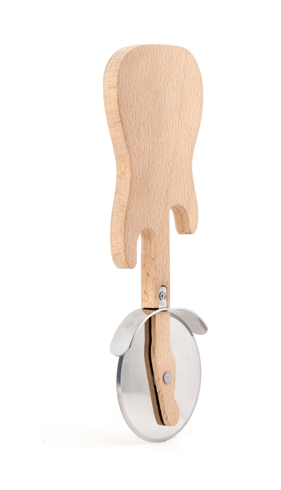 Wooden guitar shaped pizza cutter