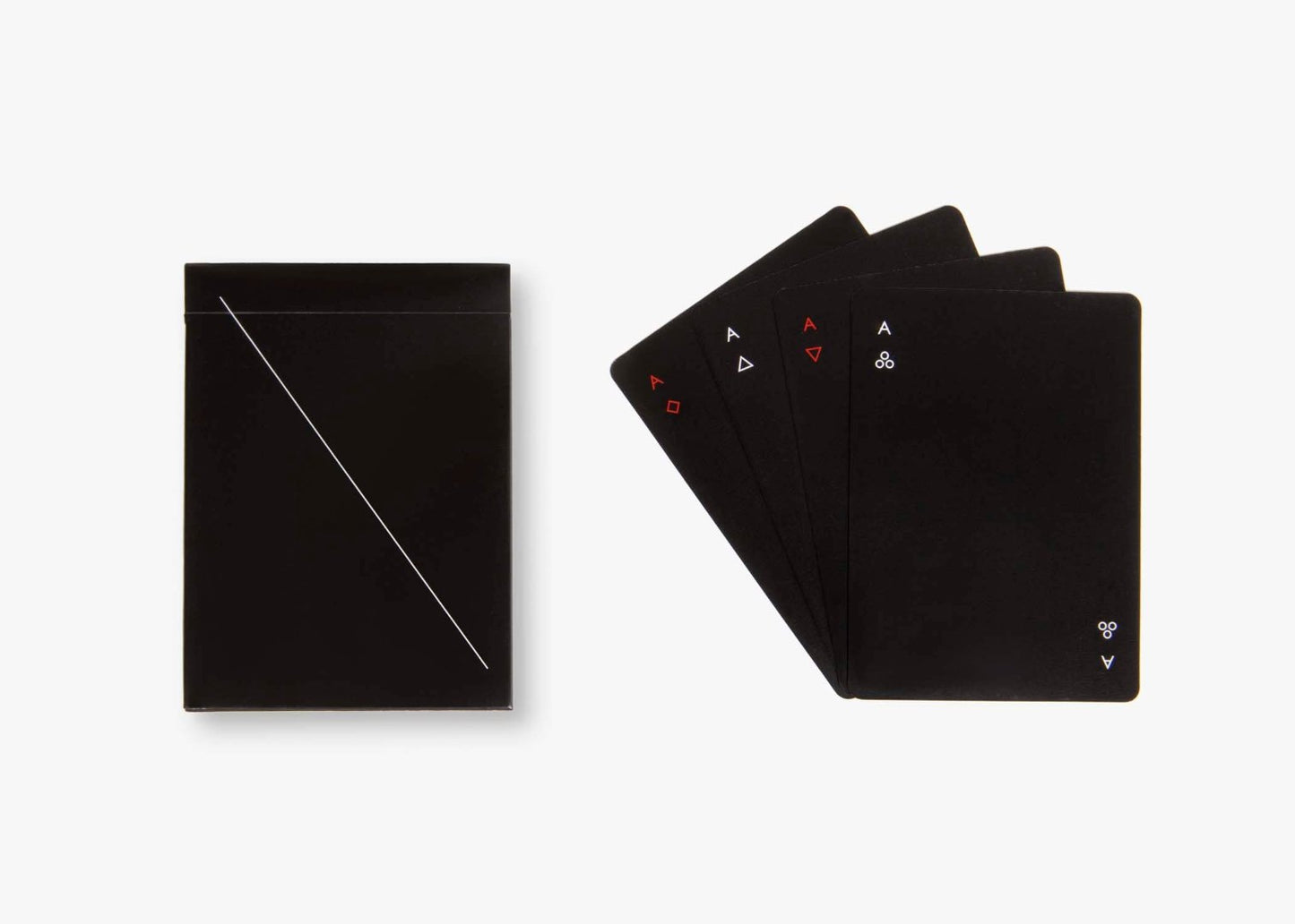 minimalist black playing cards and their box