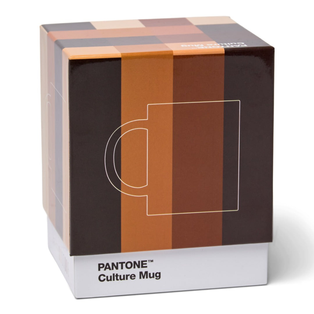 Box for Pantone mug featuring stripes in different skin tone colours.