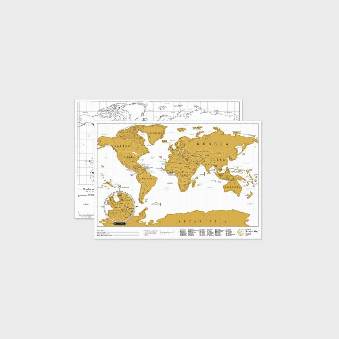 World map - countries are gold foil.